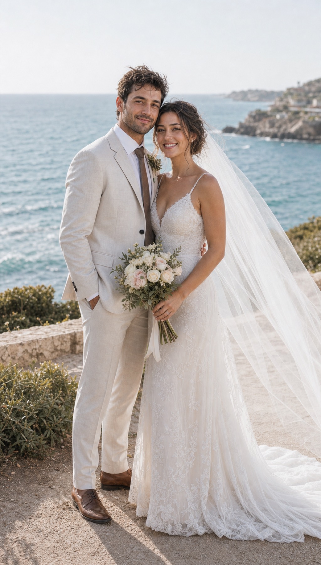 Seaside romance couple portrait style sample